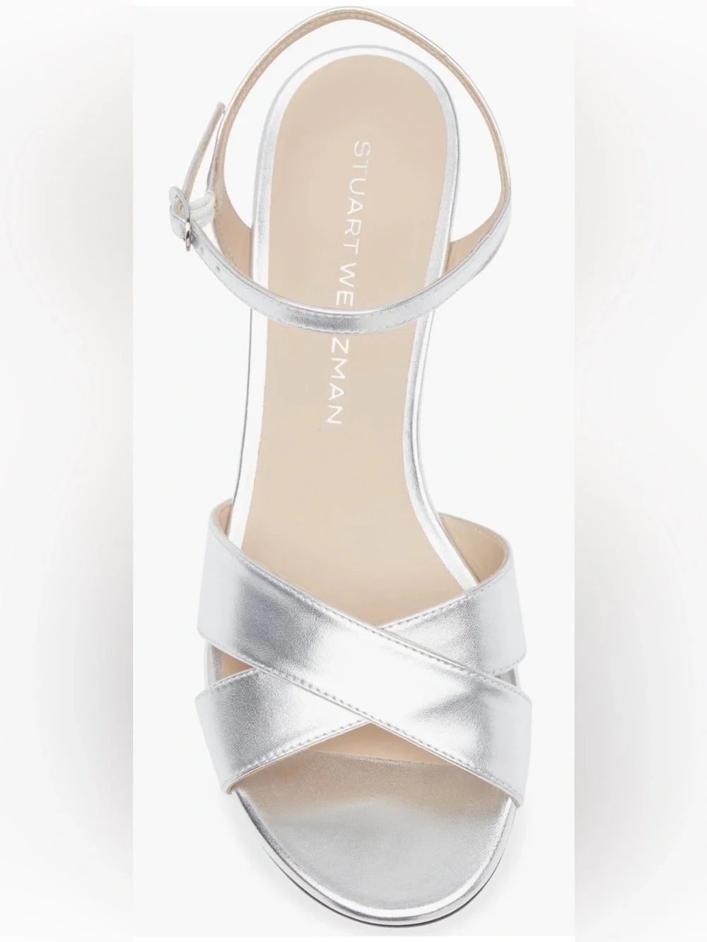 Stuart Weitzman Dayna Ankle Strap Wedge Silver Sandal Woman’s Size 6 NWOB